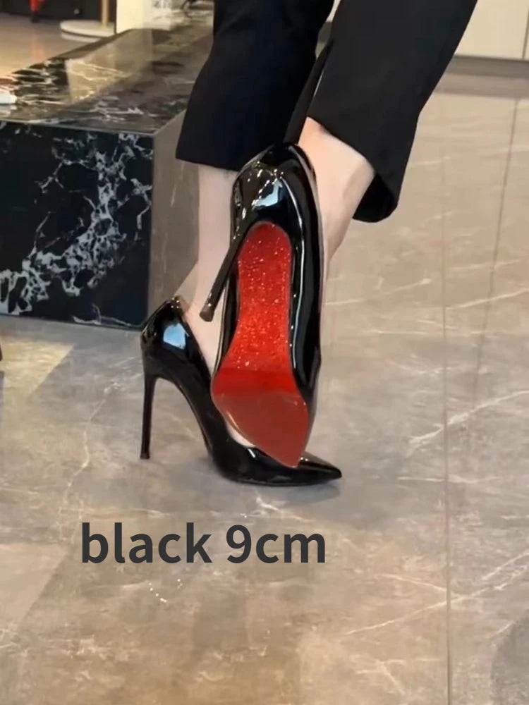 Rhinestone Red Bottom High Heels Female Large Size Single Shoes Spring Autumn Pointed Thin Heel Party Stiletto Zapato De Tacon