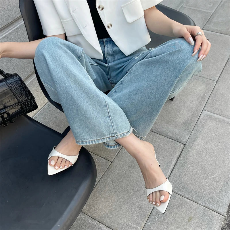 Eilyken Sexy Thin Heels Slipper For Women Summer Fashion Pointed Toe Slides Stripper Party Sandal Mule Shoes Zapatillas Mujer