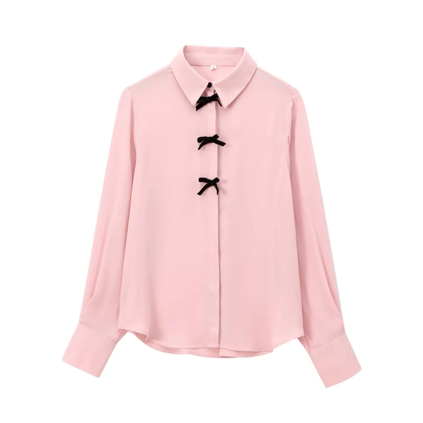 TRAFZA Autumn Fashion Women Blouses Pink Turn-Down Collar Long Sleeve Bow Decorate Single Breasted Female Casual Chic Shirts