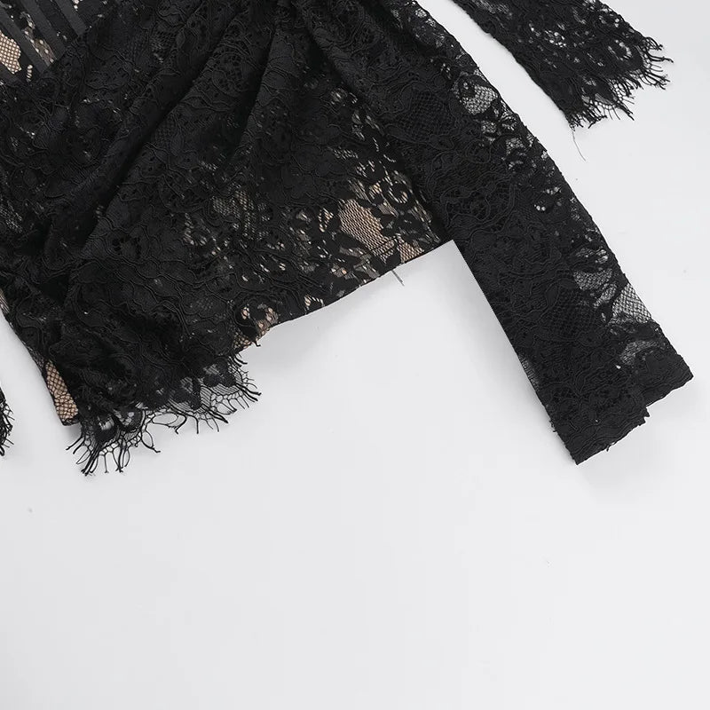 Black Lace Draped Dress