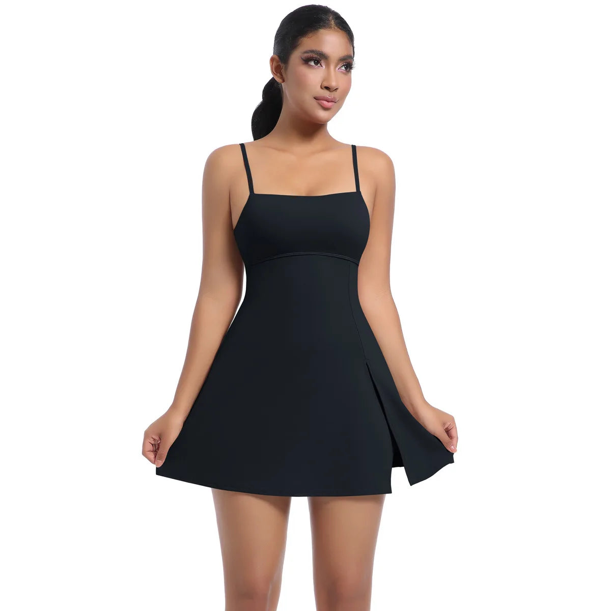 Workout Tennis Dress with Built in Short Women Sexy Fitness Mini Dress Cut Out Yoga Exercise Romper Pickleball Sports Overalls