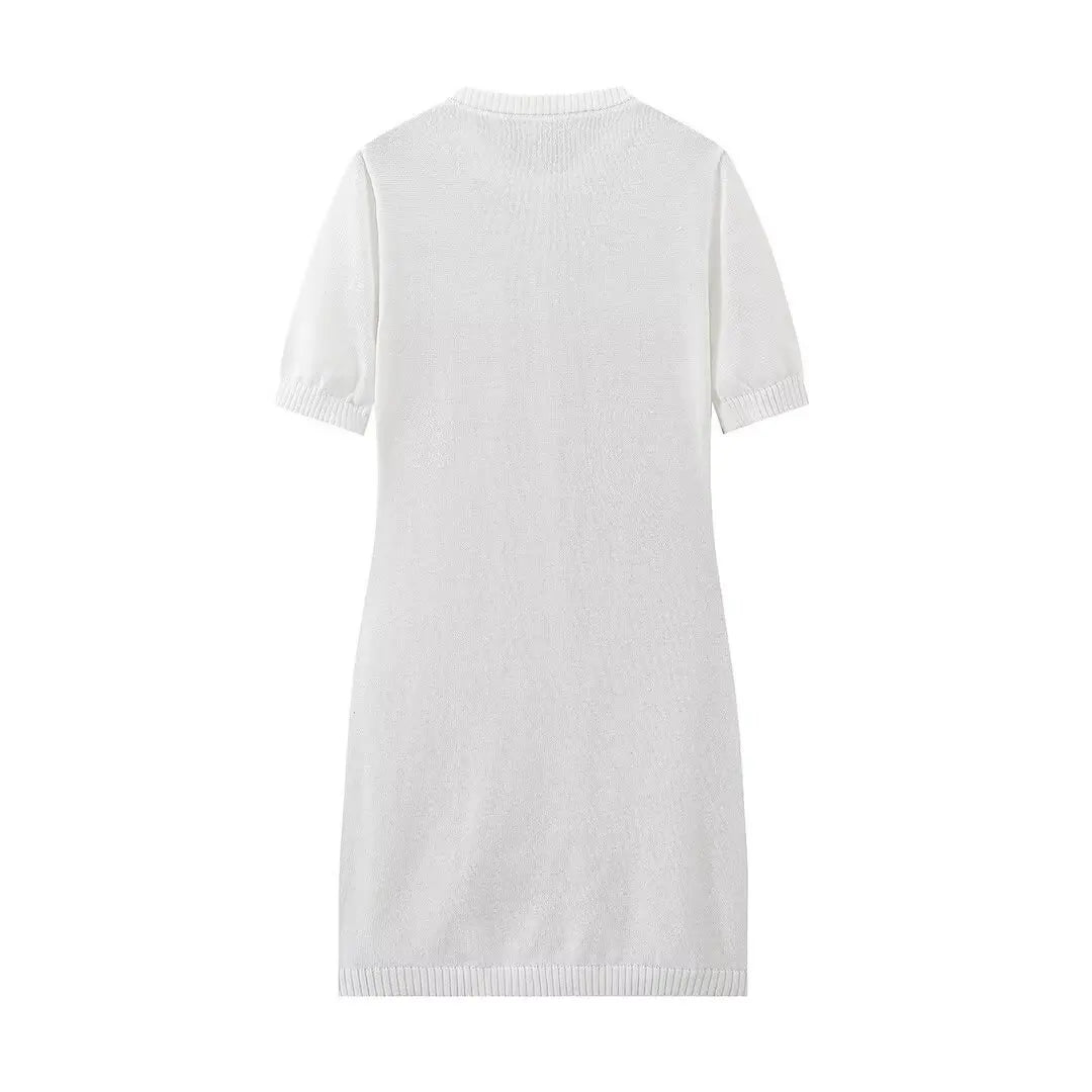 Tossy White Knit Mini Dress For Women Fashion Short Sleeve Patchwork Pocket Loose Elegant Dress Women's Knitwear Mini Dress 2024