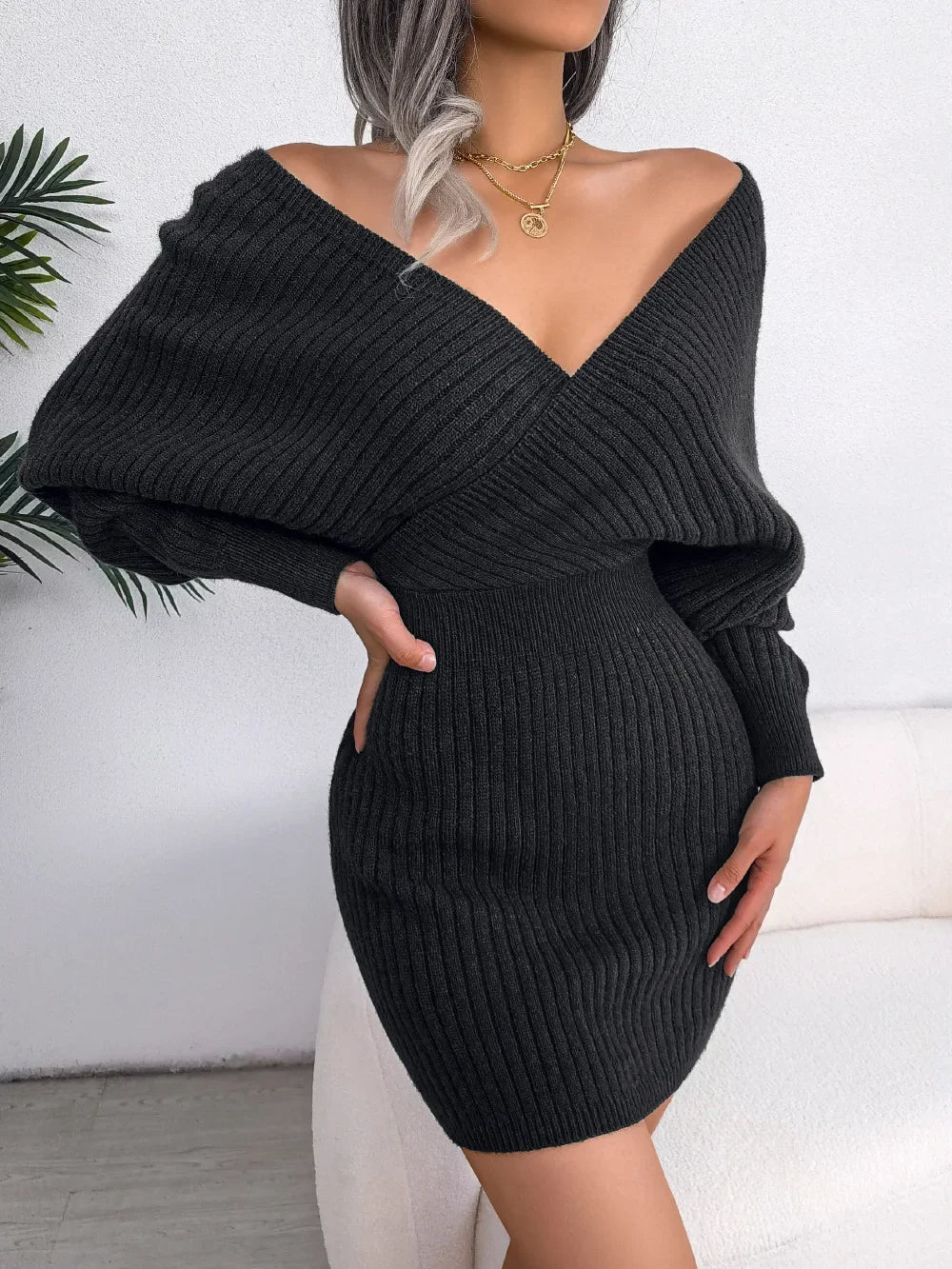 2024 New Spring Bodycon Sweater Dresses For Women Autumn Casual Long Sleeve Knitted Clothes White Green Blue Black Purple Dress