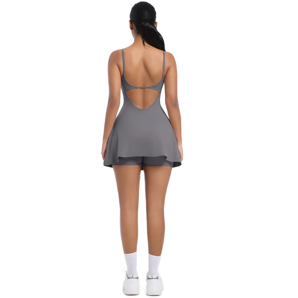 Workout Tennis Dress with Built in Short Women Sexy Fitness Mini Dress Cut Out Yoga Exercise Romper Pickleball Sports Overalls