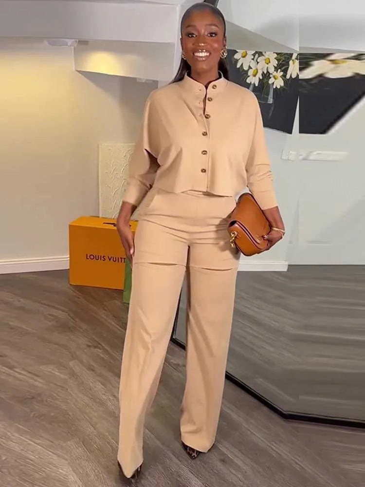 Elegant Women's Sets Autumn Long Sleeve Button Blouse and Trouser Pant Sets Female Office Two Piece Set New in Full Number