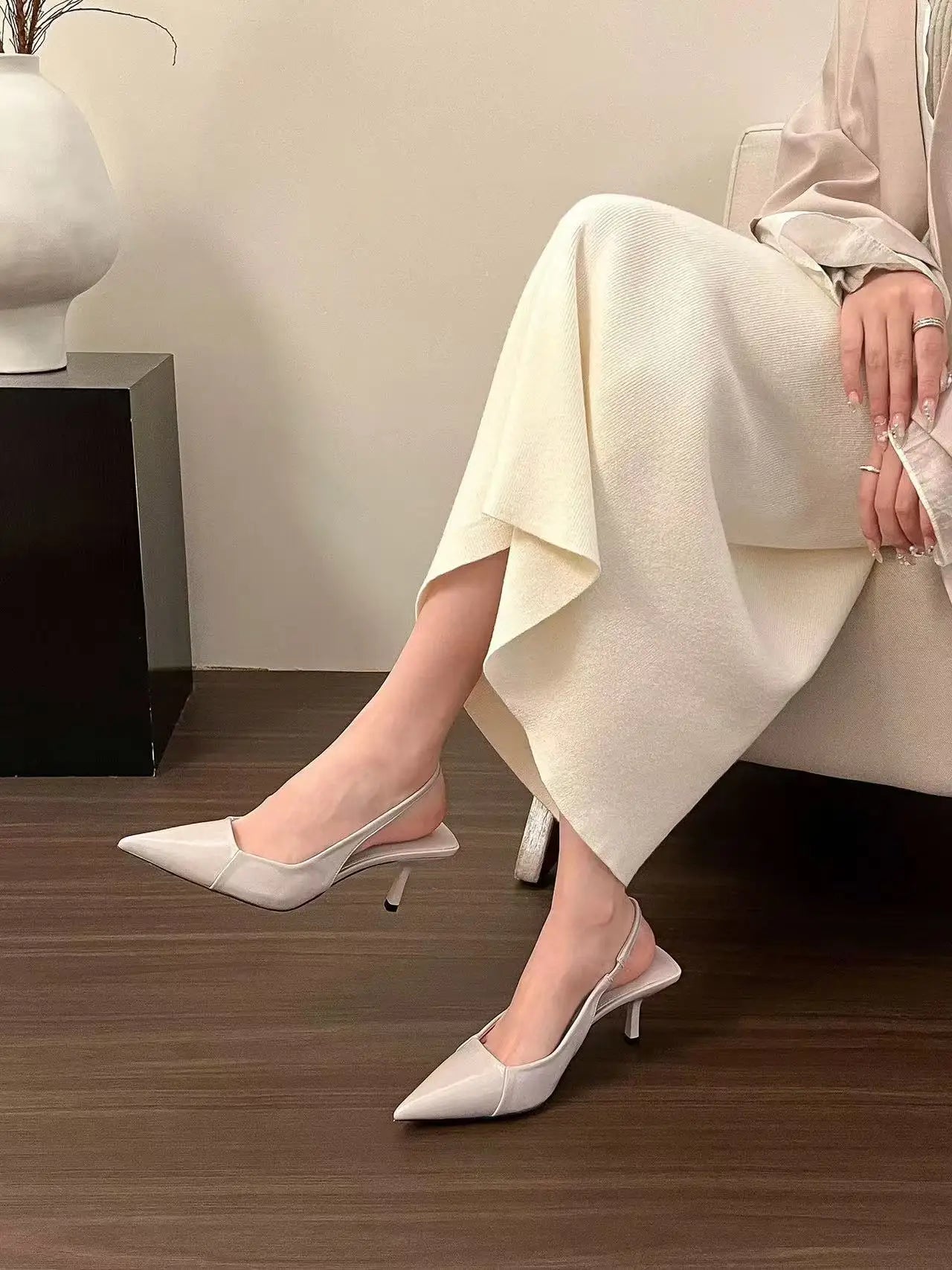 Fashion soft leather high heels women's slender heel  spring and summer new pointed toe single shoes back empty women's shoes