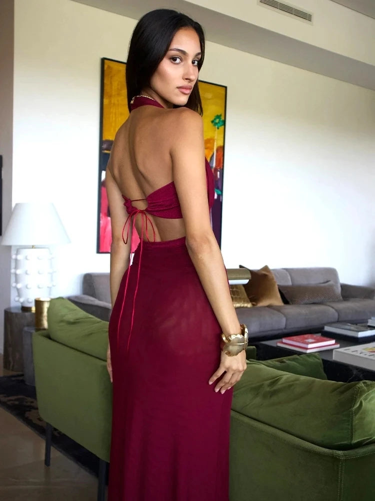 Backless Halter Maxi Dress