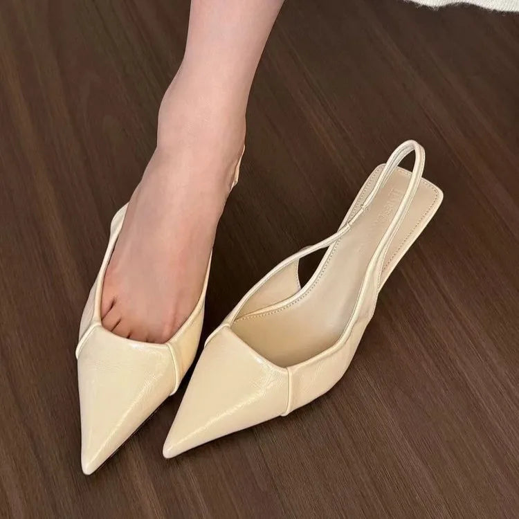 Fashion soft leather high heels women's slender heel  spring and summer new pointed toe single shoes back empty women's shoes