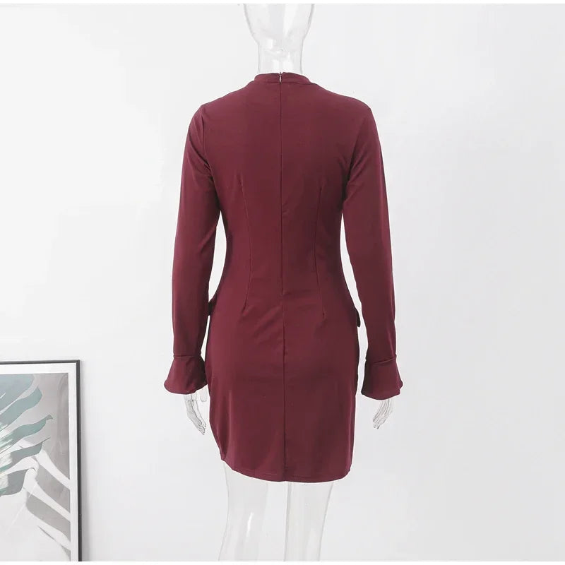 Elegant Long Sleeve Half Turtleneck Dress Women Sexy Autumn Spring Hip Package Skirts for Female 2024 Newest Slim Party Dresses