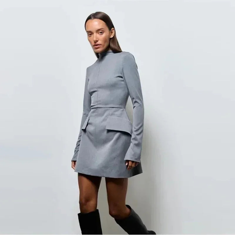 Elegant Long Sleeve Half Turtleneck Dress Women Sexy Autumn Spring Hip Package Skirts for Female 2024 Newest Slim Party Dresses