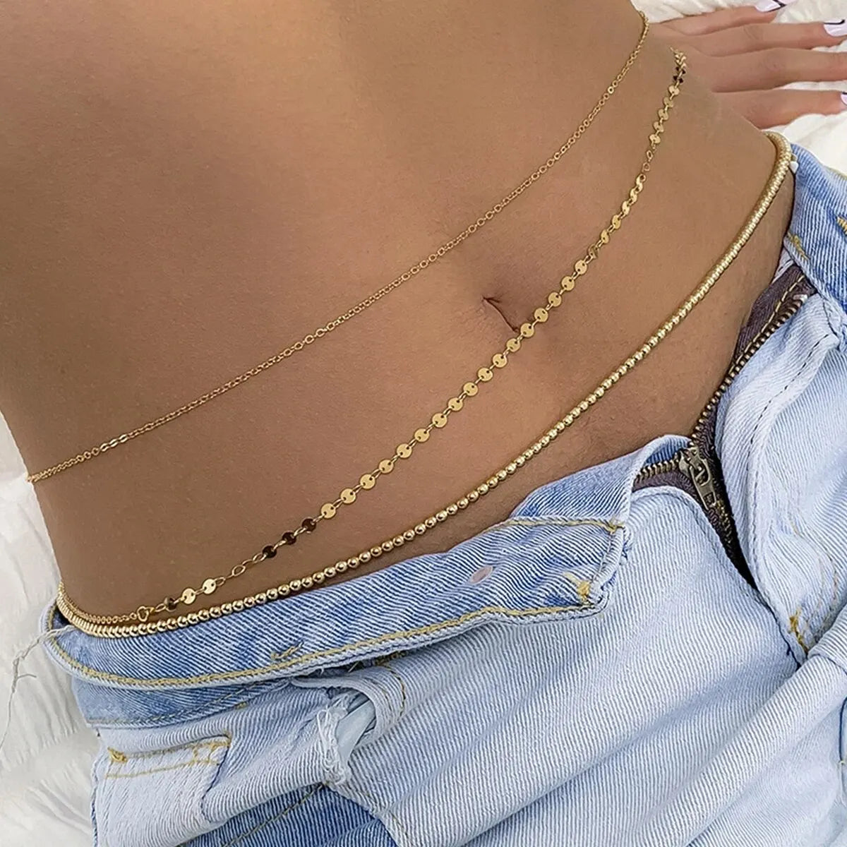 3Pcs/Set Sexy Multilayer Gold Color Beaded Thin Waist Chain for Women Summer Bikini Small Sequins Belly Chain Beach Body Jewelry