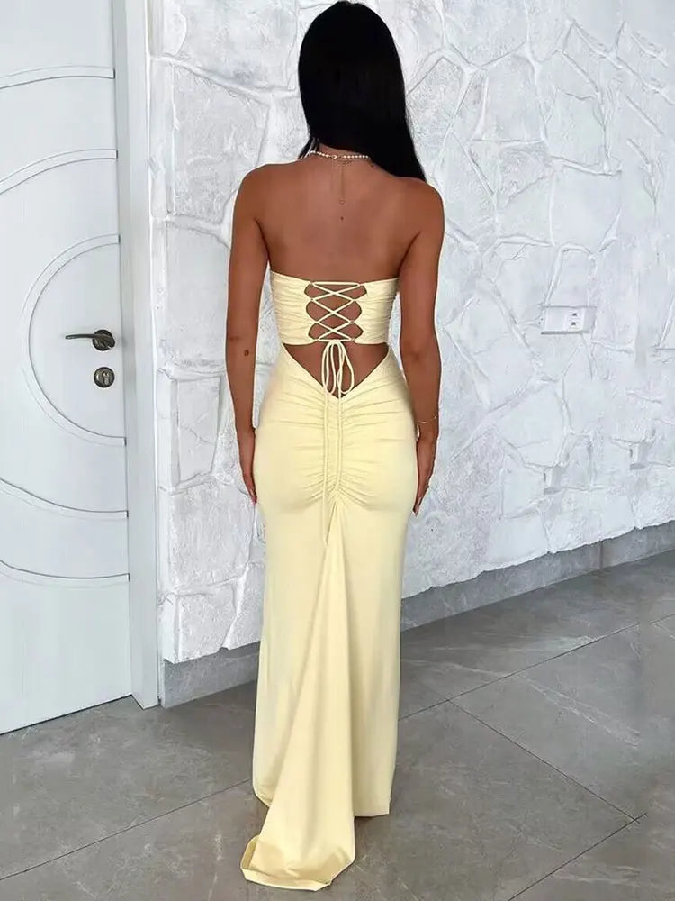 Strapless Backless Lace-up Maxi Dress