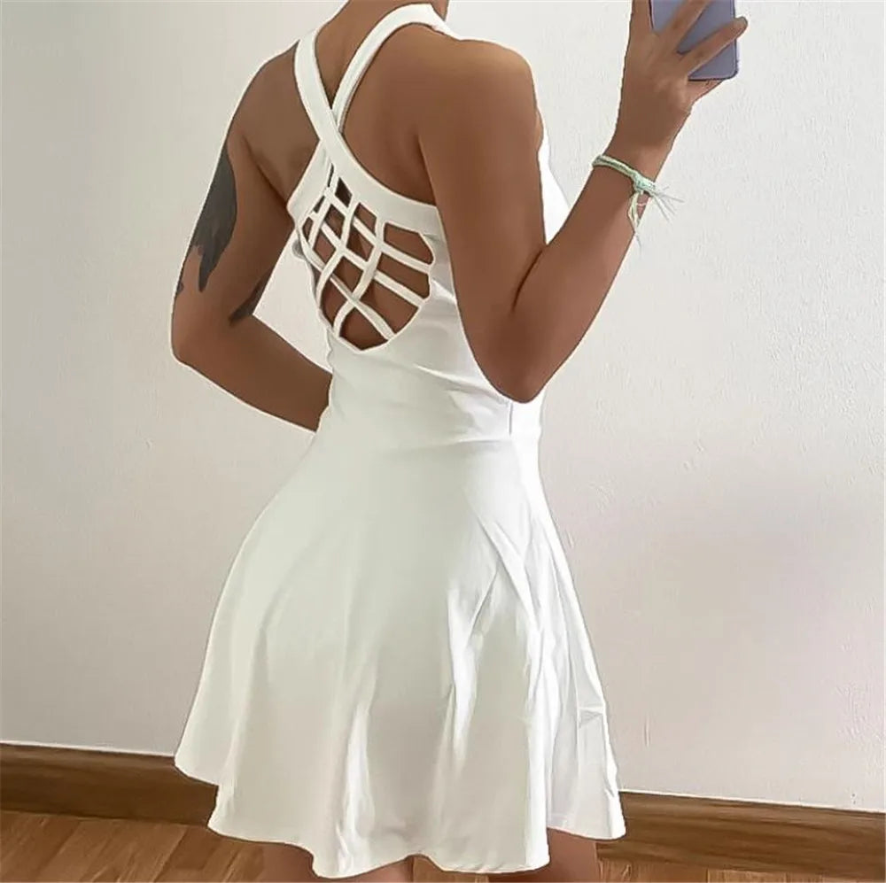 2024 Pad Gym Women Dress Anti Shorts Yoga Set Sport Suit One Piece Jumpsuit Tracksuit Tennis Running Sportswear Workout Shorts