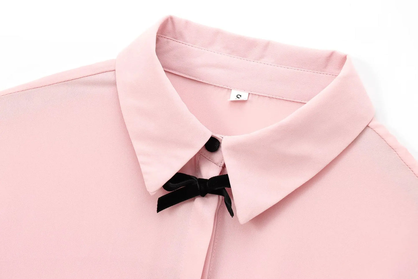 TRAFZA Autumn Fashion Women Blouses Pink Turn-Down Collar Long Sleeve Bow Decorate Single Breasted Female Casual Chic Shirts