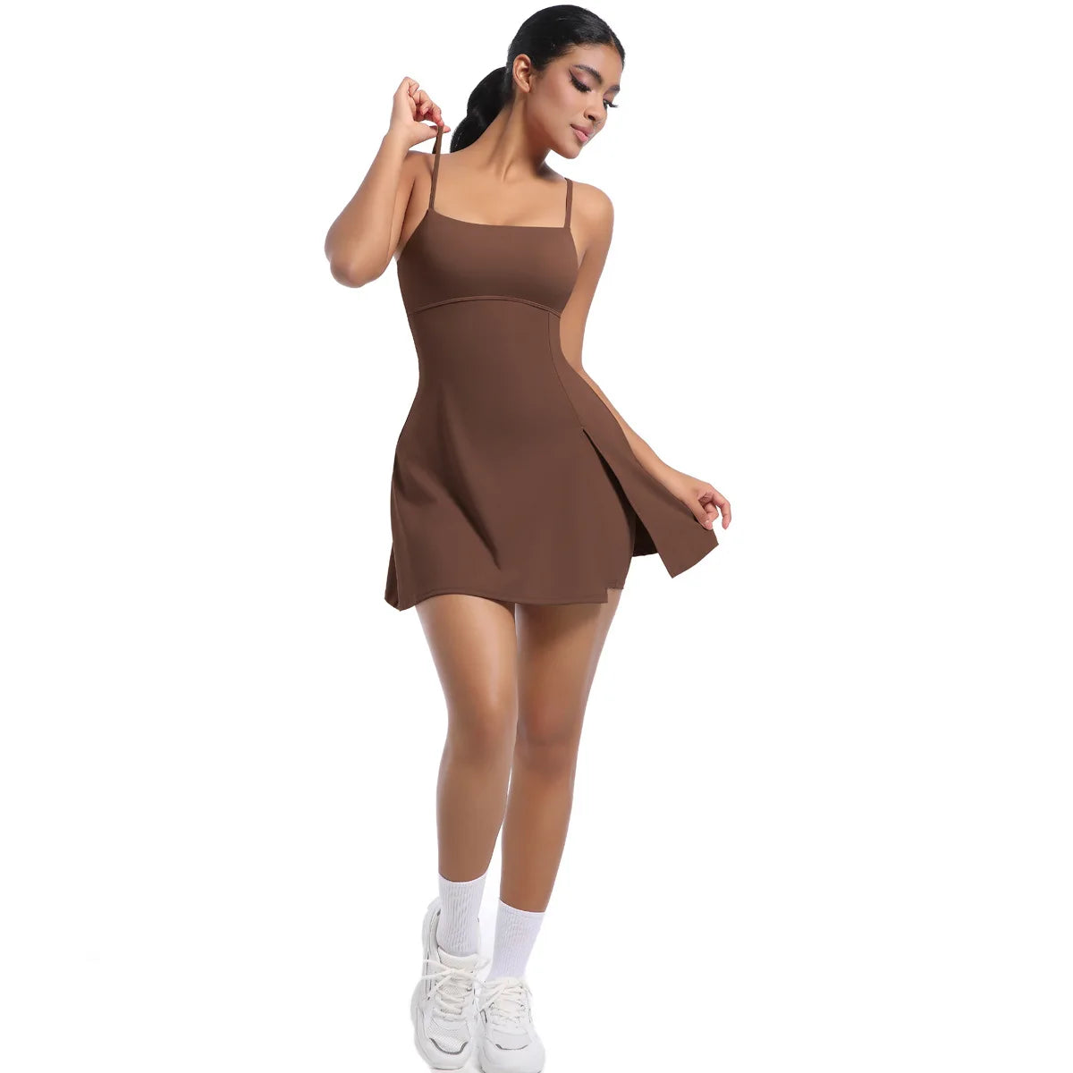 Workout Tennis Dress with Built in Short Women Sexy Fitness Mini Dress Cut Out Yoga Exercise Romper Pickleball Sports Overalls