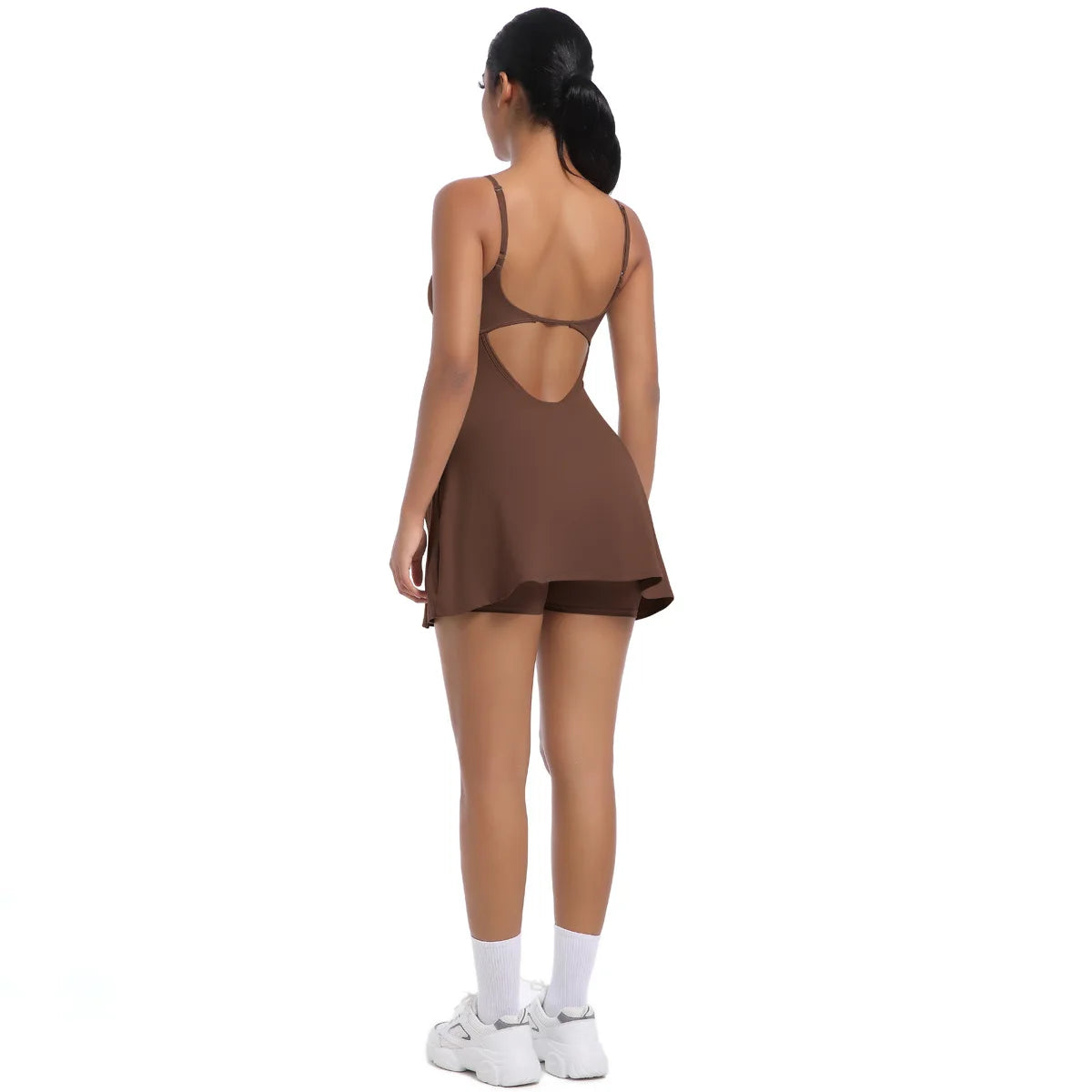 Workout Tennis Dress with Built in Short Women Sexy Fitness Mini Dress Cut Out Yoga Exercise Romper Pickleball Sports Overalls