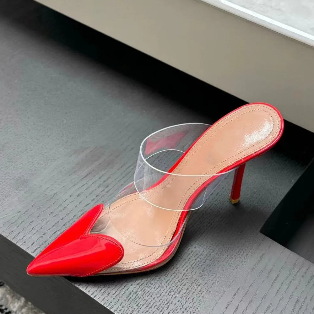 Star style Fashion Transparent PVC Mixed-color Women Pumps Elegant Pointed toe Thin High heels Slingbacks Mules Party Prom Shoes