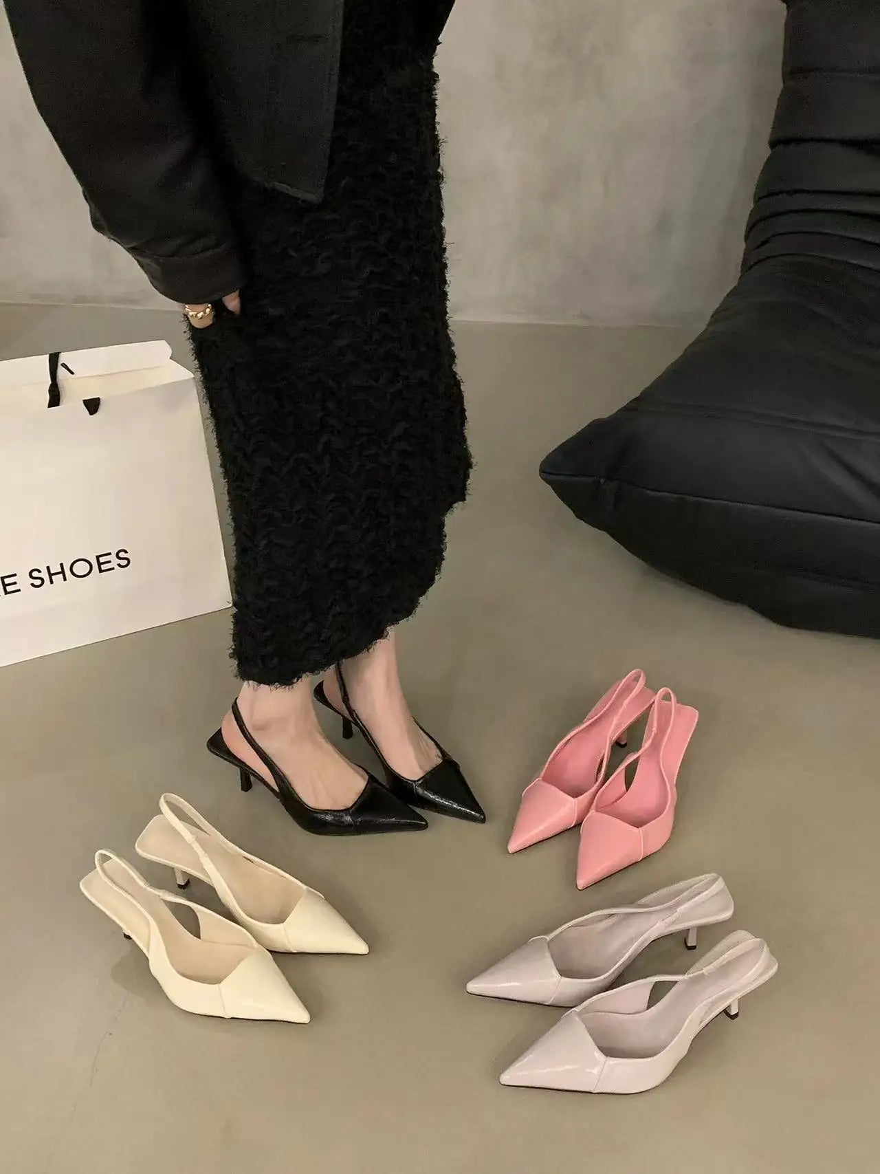 Fashion soft leather high heels women's slender heel  spring and summer new pointed toe single shoes back empty women's shoes