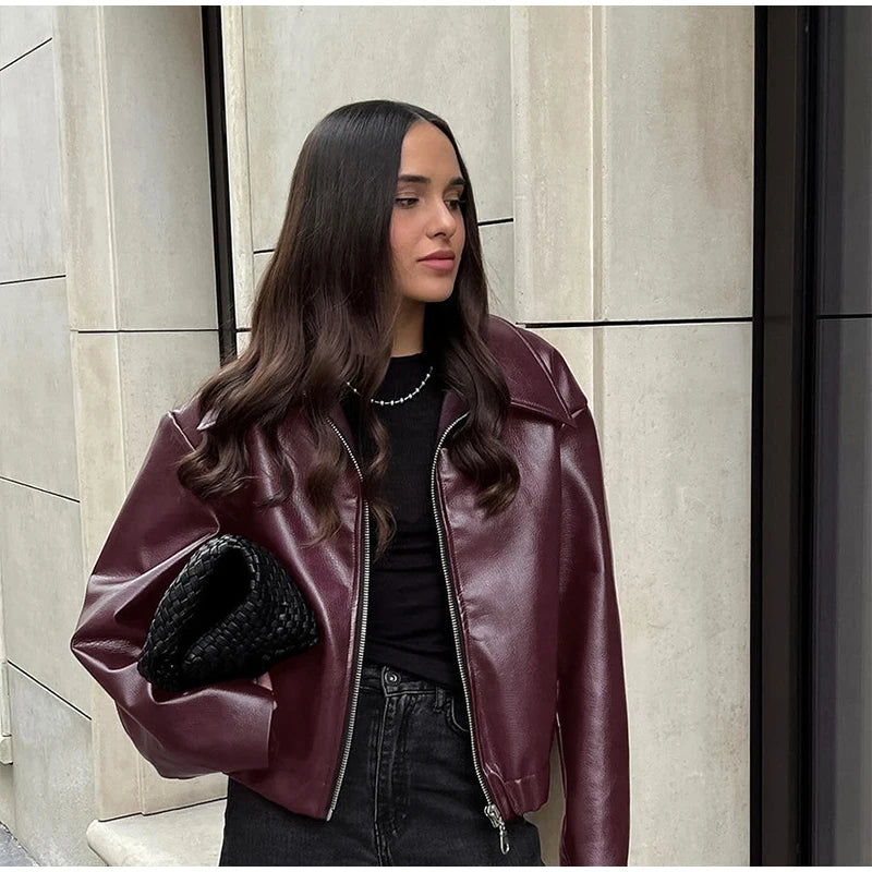 Plum Leather Bomber