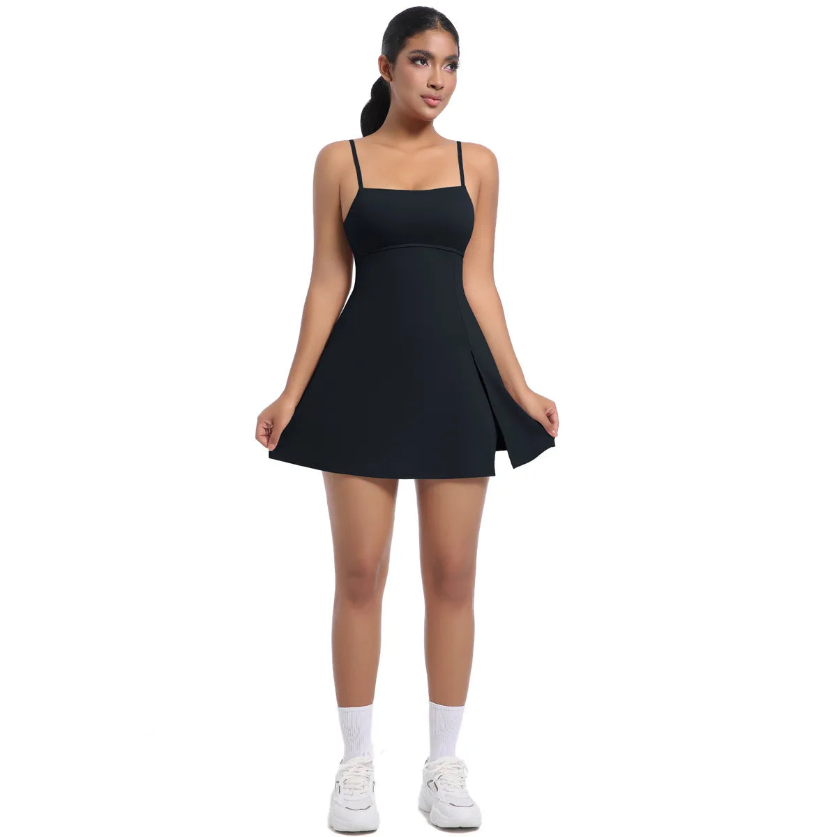 Workout Tennis Dress with Built in Short Women Sexy Fitness Mini Dress Cut Out Yoga Exercise Romper Pickleball Sports Overalls