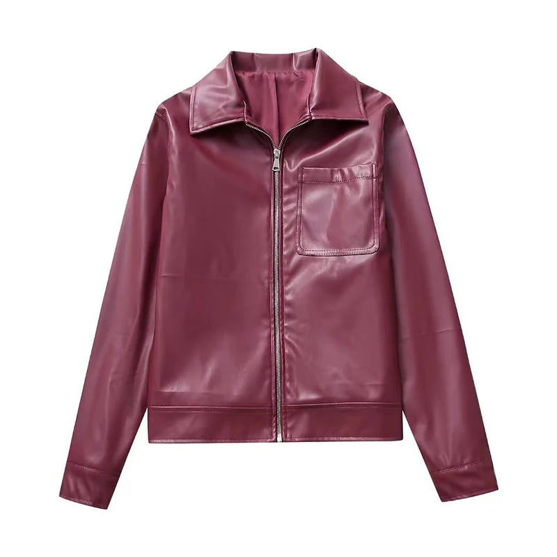 Plum Leather Bomber