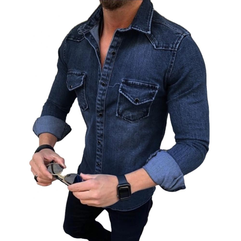 Spring Autumn Denim Shirts Men Top Long Sleeve Jeans Shirts for Men Single-breasted Casual Shirts chemise homme рубашка мужская