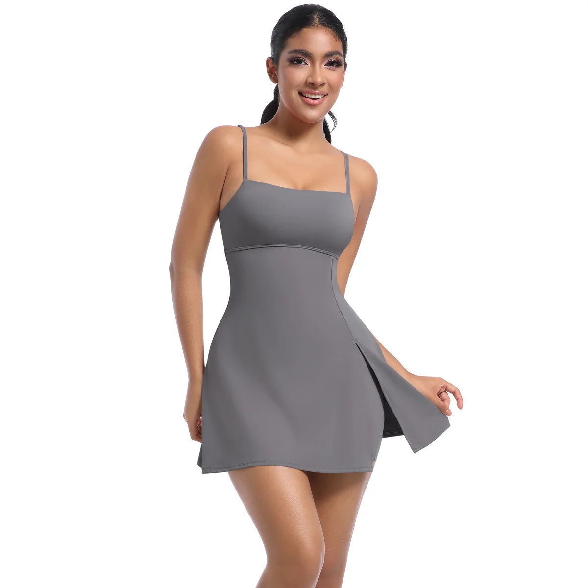 Workout Tennis Dress with Built in Short Women Sexy Fitness Mini Dress Cut Out Yoga Exercise Romper Pickleball Sports Overalls