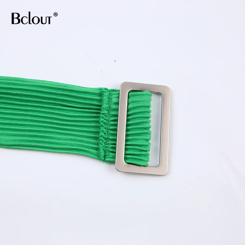 Bclout Green Pleated Sexy Dress Women High Waist Fashion Sashes Shirt Dresses Elegant Party Single Breasted Mini Dress Vintage