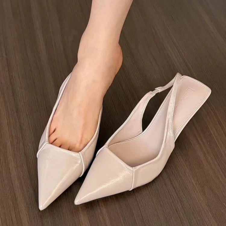 Fashion soft leather high heels women's slender heel  spring and summer new pointed toe single shoes back empty women's shoes