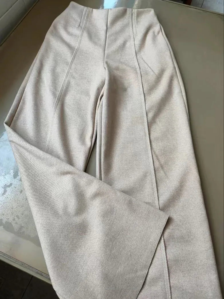 Super High Waist Wool Blend Pants Fall Winter Womens Warm Straight Trousers Loose Cashmere Thick Woolen Wide Leg Pantalones New