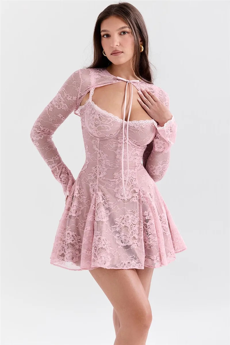 Lace Flare Long Sleeve Dress