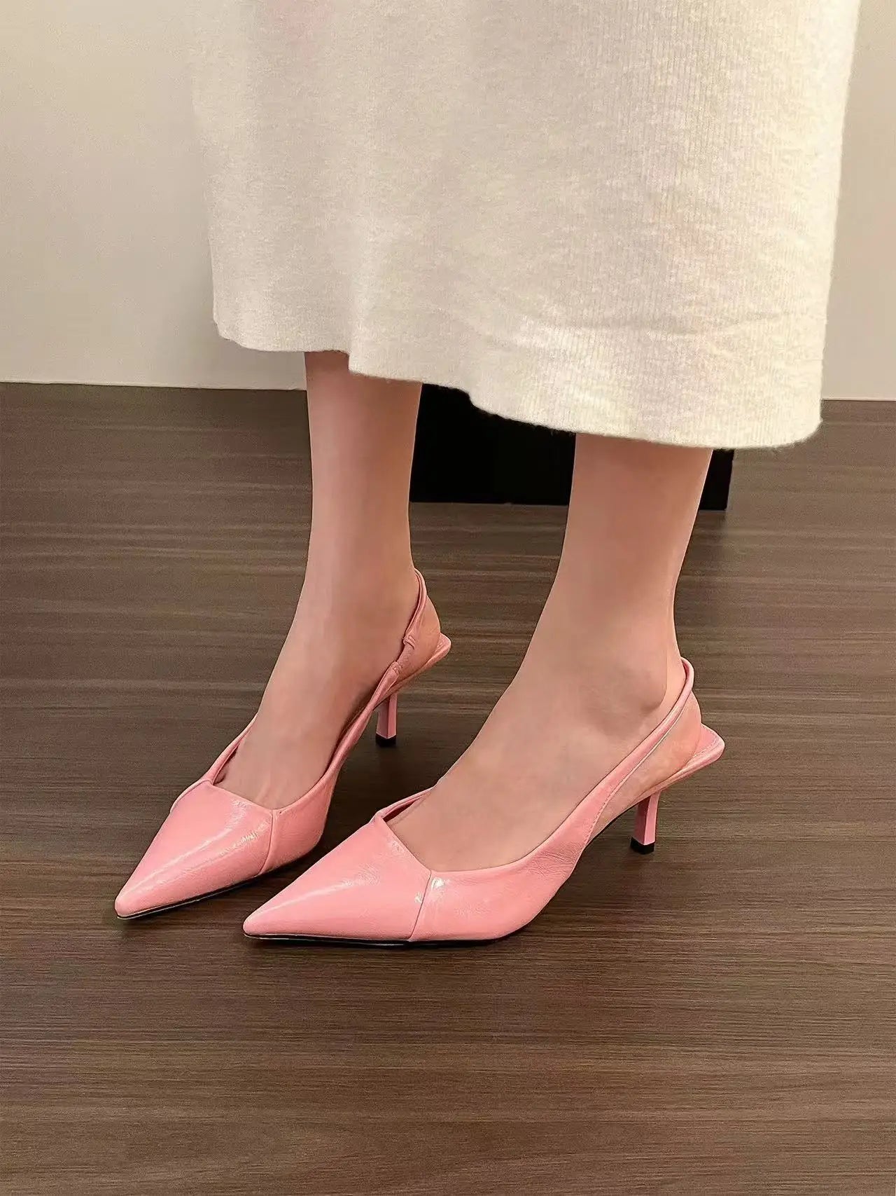 Fashion soft leather high heels women's slender heel  spring and summer new pointed toe single shoes back empty women's shoes