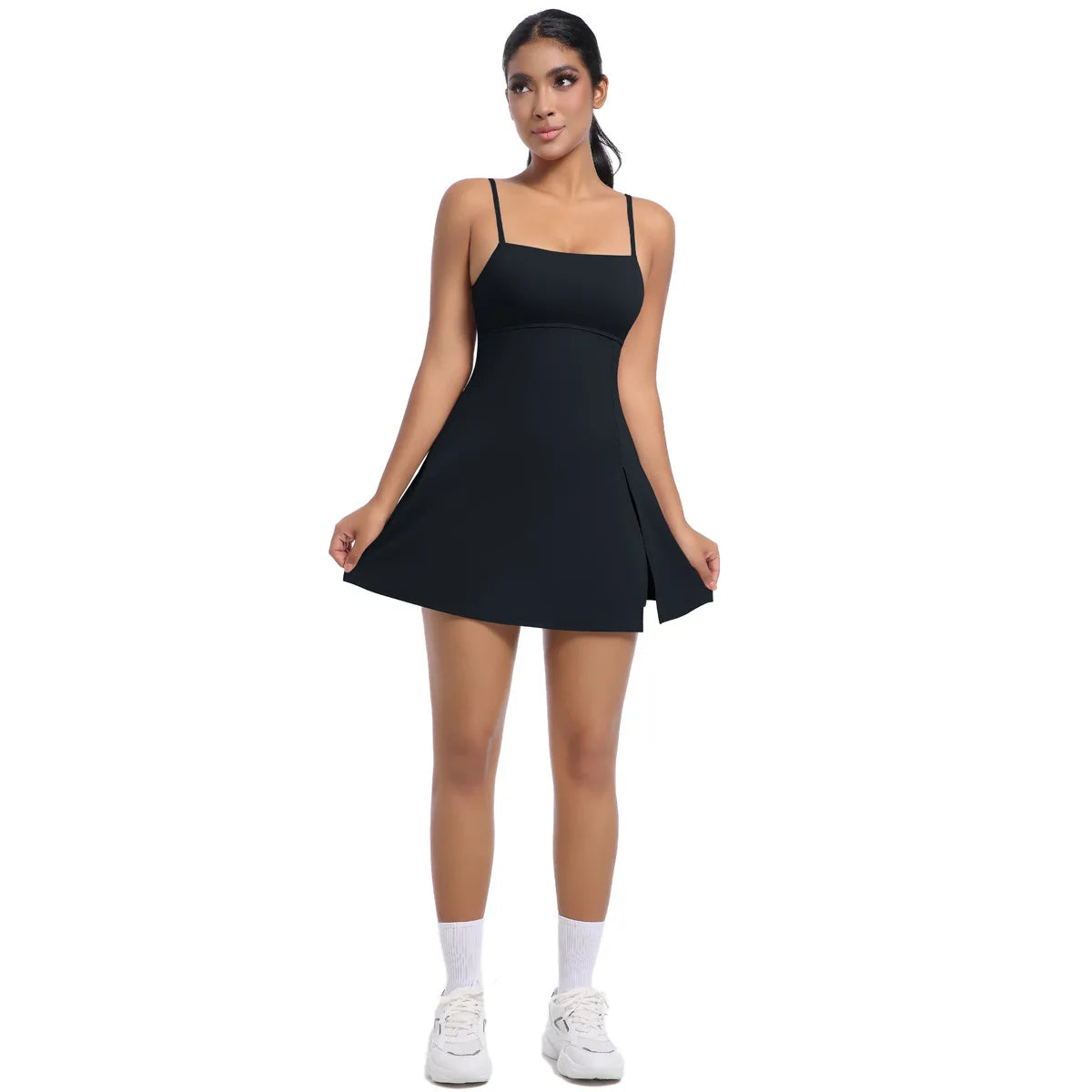 Workout Tennis Dress with Built in Short Women Sexy Fitness Mini Dress Cut Out Yoga Exercise Romper Pickleball Sports Overalls