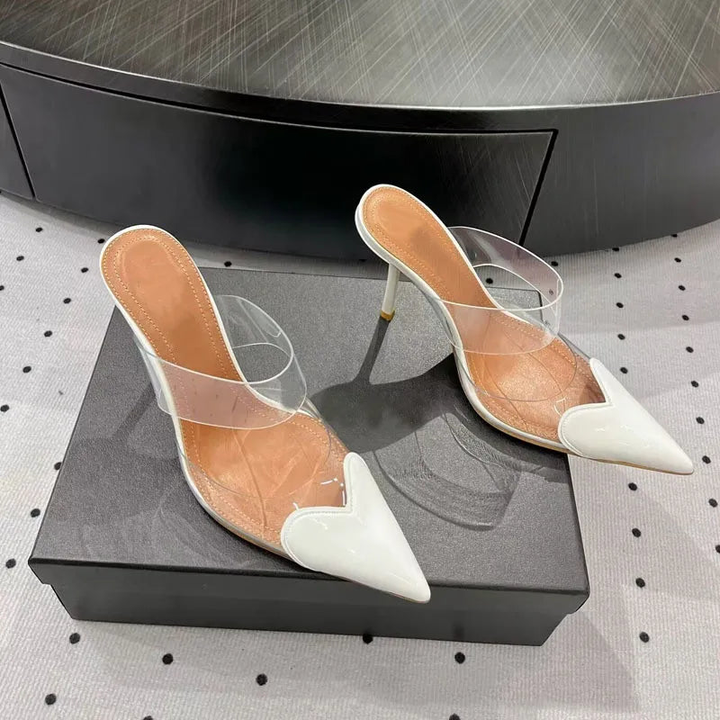 Star style Fashion Transparent PVC Mixed-color Women Pumps Elegant Pointed toe Thin High heels Slingbacks Mules Party Prom Shoes