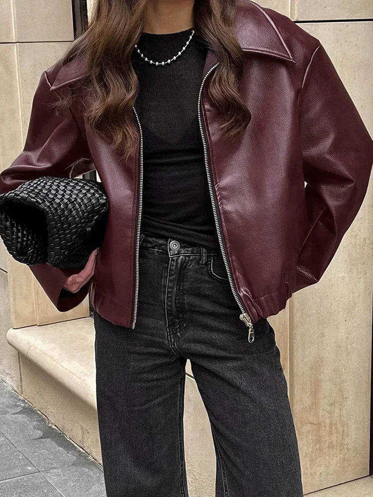 Plum Leather Bomber