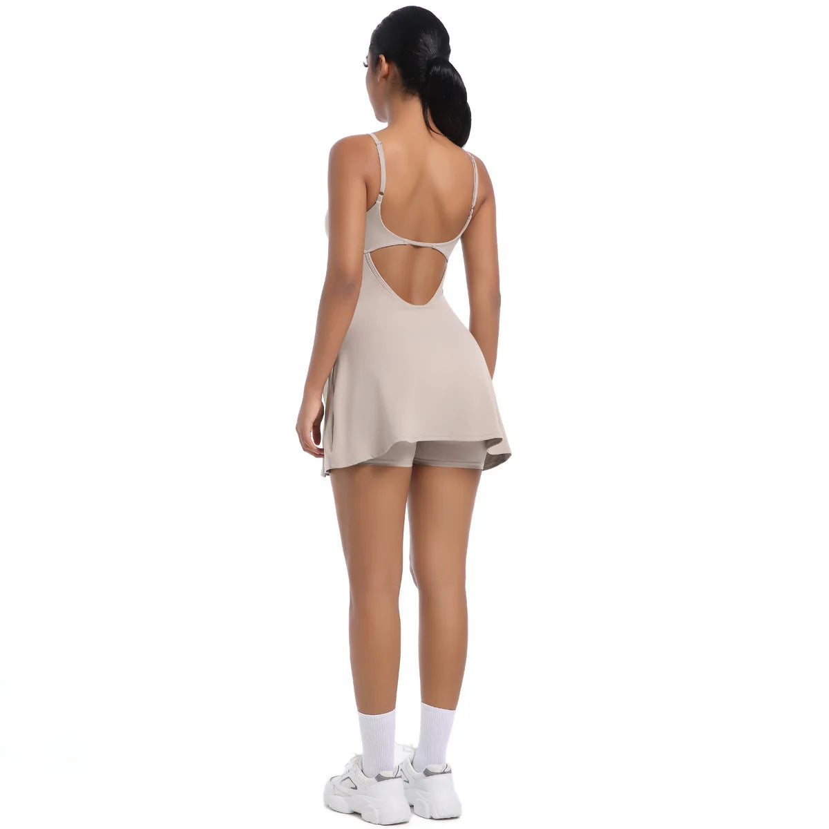 Workout Tennis Dress with Built in Short Women Sexy Fitness Mini Dress Cut Out Yoga Exercise Romper Pickleball Sports Overalls