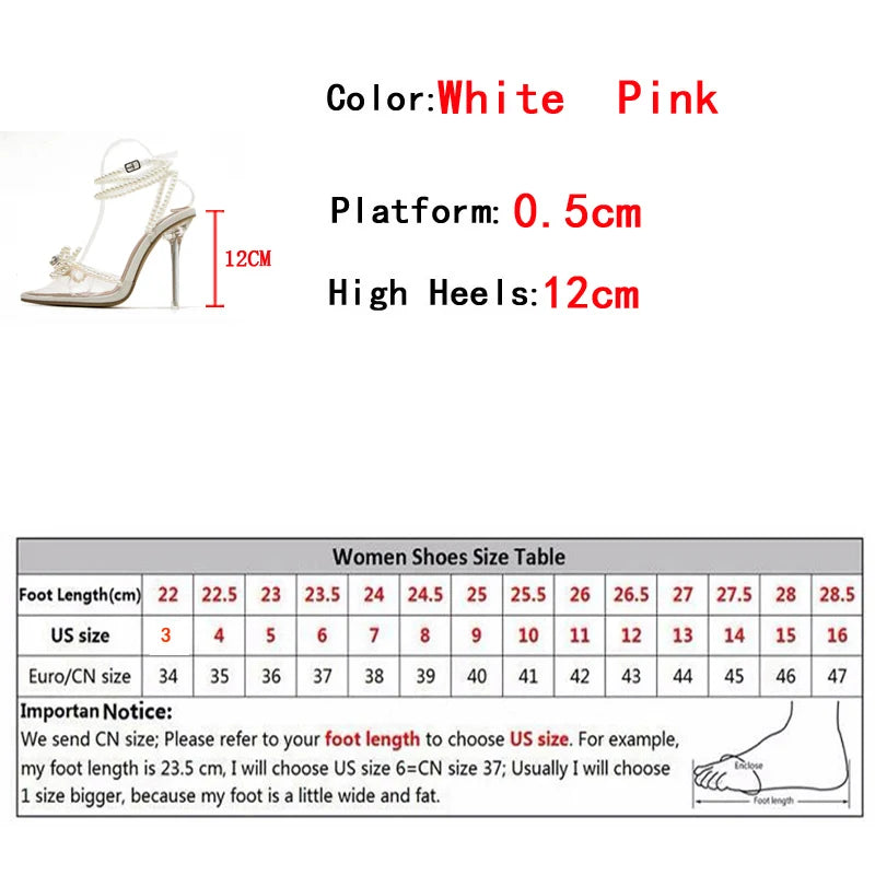 Liyke Sexy White String Bead Women Transparent High Heels Summer Fashion Butterfly-Knot Clear Sandals Pointed Toe Shoes Pumps