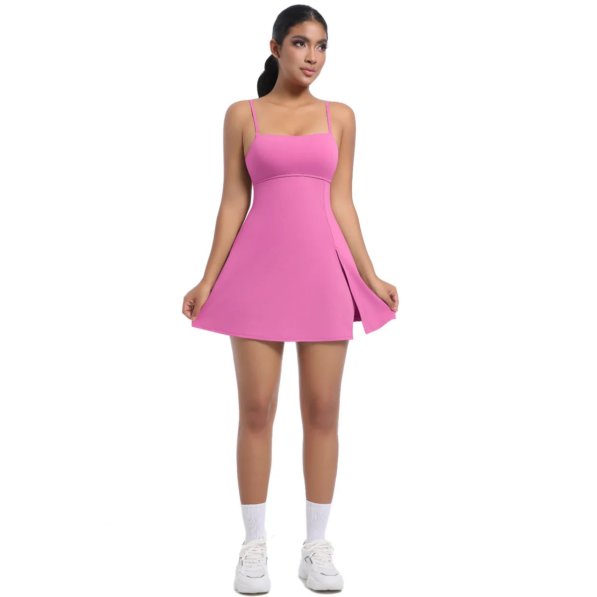 Workout Tennis Dress with Built in Short Women Sexy Fitness Mini Dress Cut Out Yoga Exercise Romper Pickleball Sports Overalls