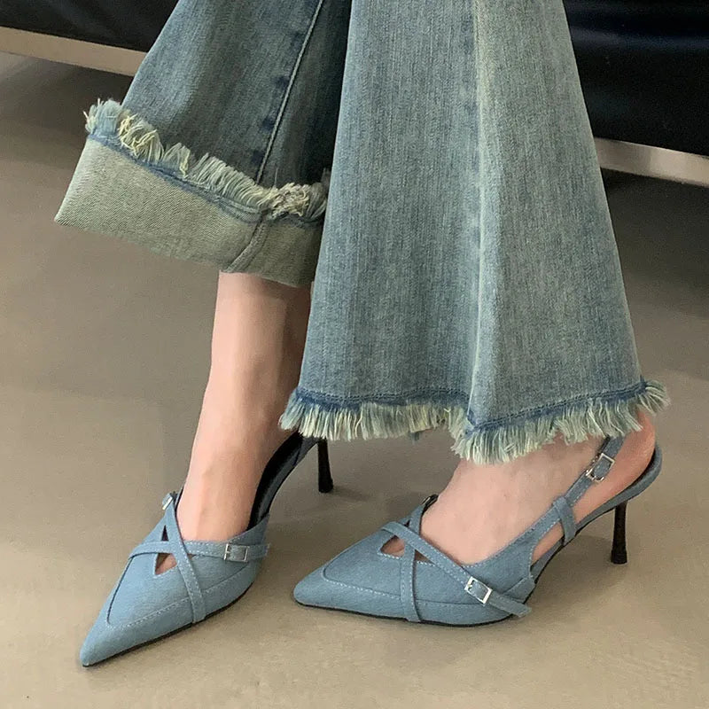 New 2025 Party Ladies Thin Heels Pumps Shoes Slingbacks Female Dress Footwear Fashion Pointed Toe Elegant Women High Heels Shoes