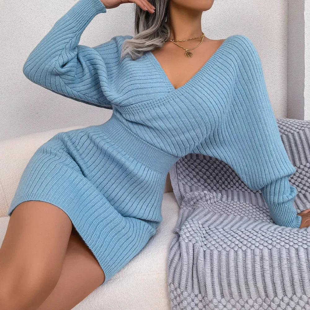 2024 New Spring Bodycon Sweater Dresses For Women Autumn Casual Long Sleeve Knitted Clothes White Green Blue Black Purple Dress