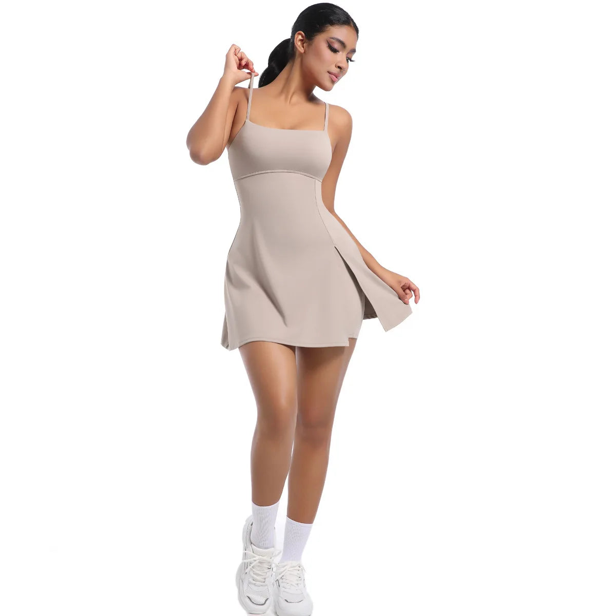 Workout Tennis Dress with Built in Short Women Sexy Fitness Mini Dress Cut Out Yoga Exercise Romper Pickleball Sports Overalls