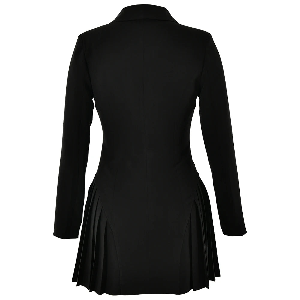 Single Breasted Pleated Blazer Mini Dress