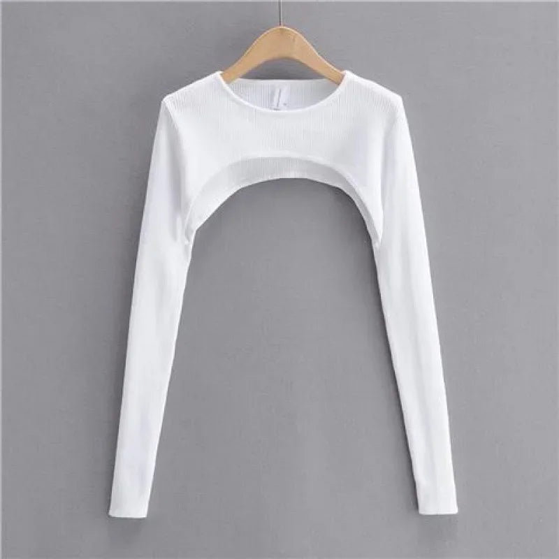 T-shirts Women Long Sleeve Crop Top Spring Autumn Y2k Aesthetic Clothes O-neck Black White Sexy Harajuku Knitted Tshirt 2023