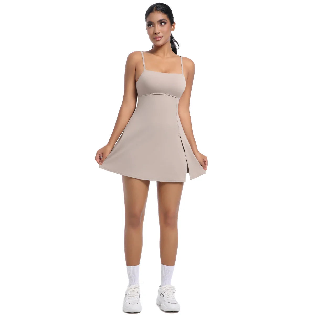 Workout Tennis Dress with Built in Short Women Sexy Fitness Mini Dress Cut Out Yoga Exercise Romper Pickleball Sports Overalls