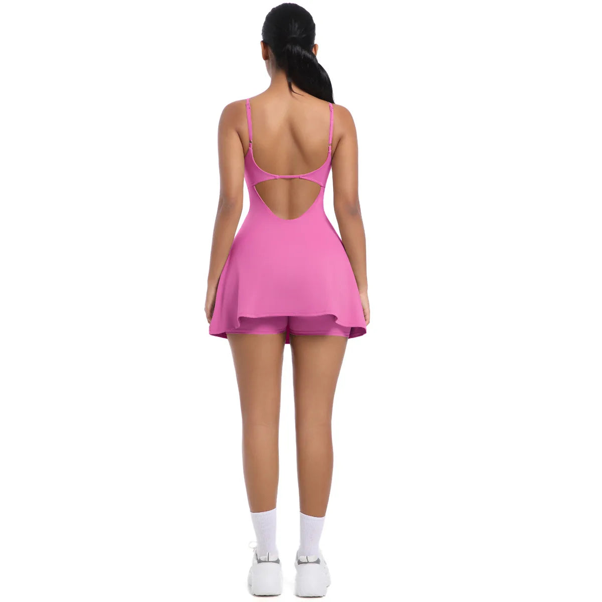 Workout Tennis Dress with Built in Short Women Sexy Fitness Mini Dress Cut Out Yoga Exercise Romper Pickleball Sports Overalls