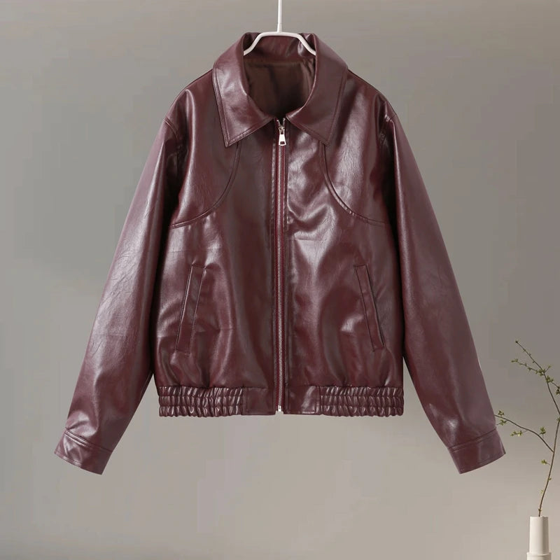 Plum Leather Bomber