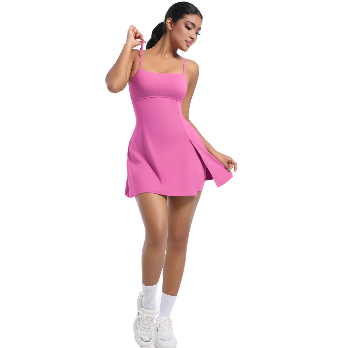 Workout Tennis Dress with Built in Short Women Sexy Fitness Mini Dress Cut Out Yoga Exercise Romper Pickleball Sports Overalls