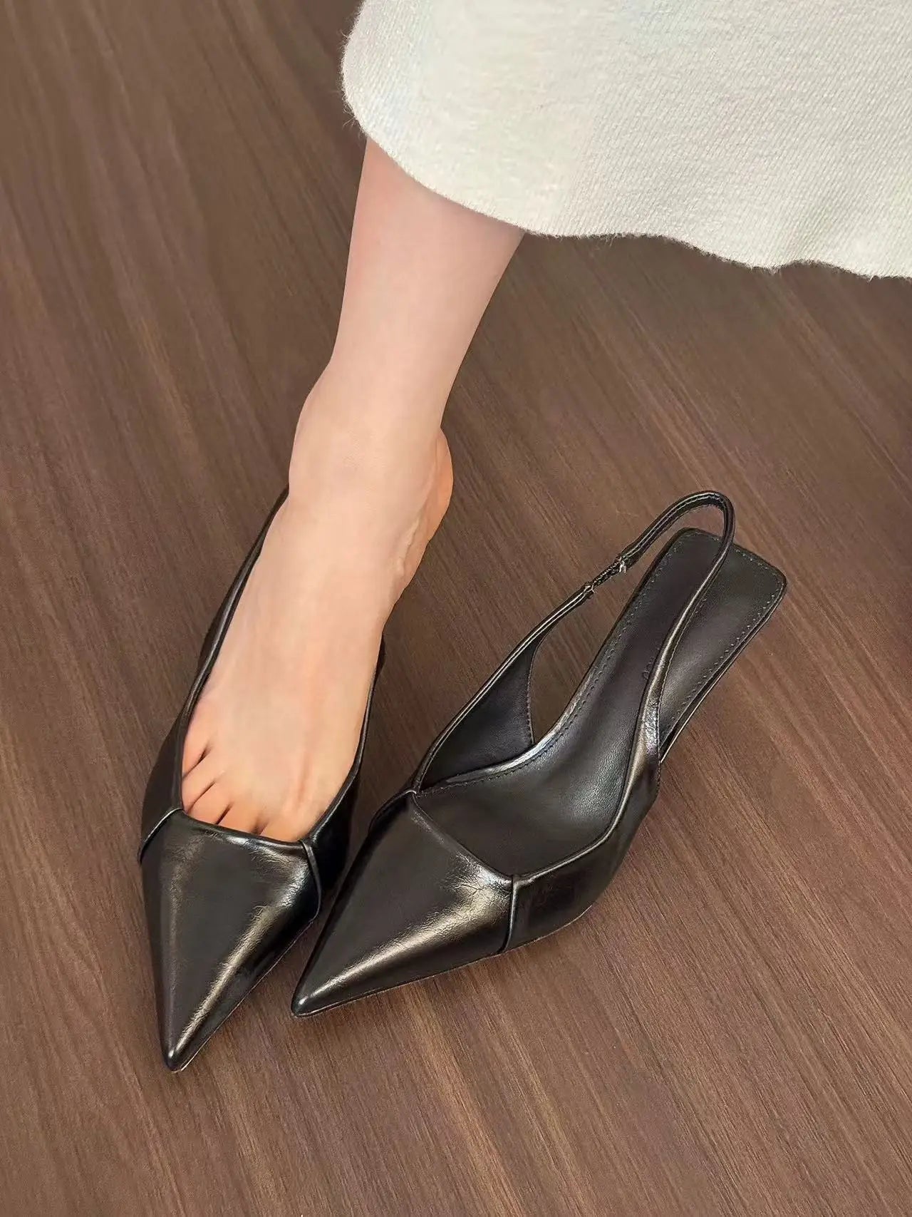 Fashion soft leather high heels women's slender heel  spring and summer new pointed toe single shoes back empty women's shoes