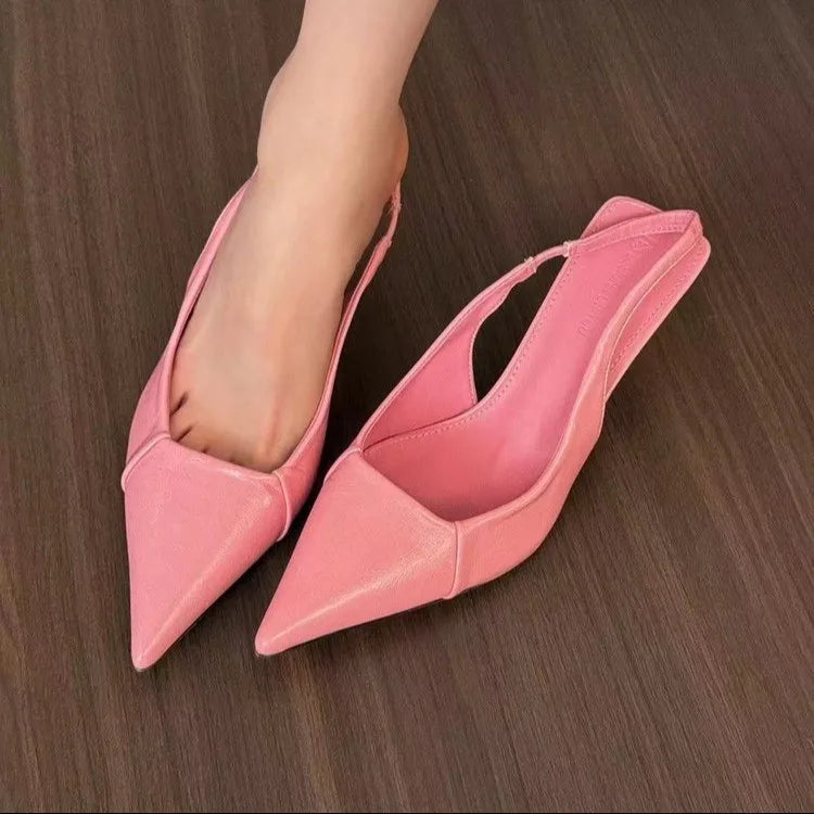 Fashion soft leather high heels women's slender heel  spring and summer new pointed toe single shoes back empty women's shoes