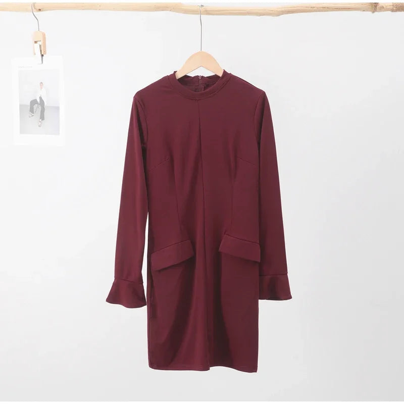 Elegant Long Sleeve Half Turtleneck Dress Women Sexy Autumn Spring Hip Package Skirts for Female 2024 Newest Slim Party Dresses